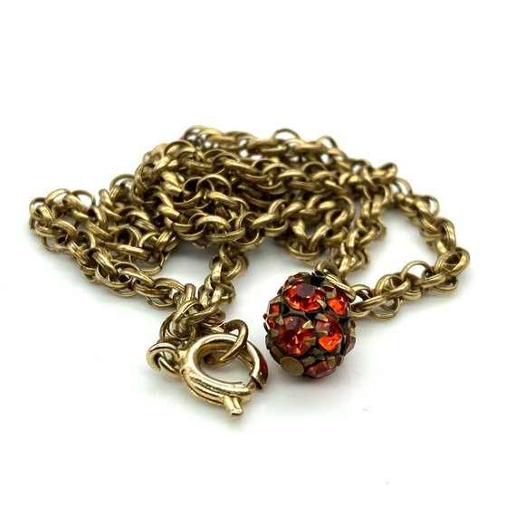 Vintage Prong Set Crystal Encrusted Sphere Pendant Necklace Roundette Disco Ball - Picture 4 of 5